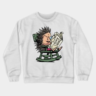 hedgehog in a rocking chair reads a newspaper Crewneck Sweatshirt